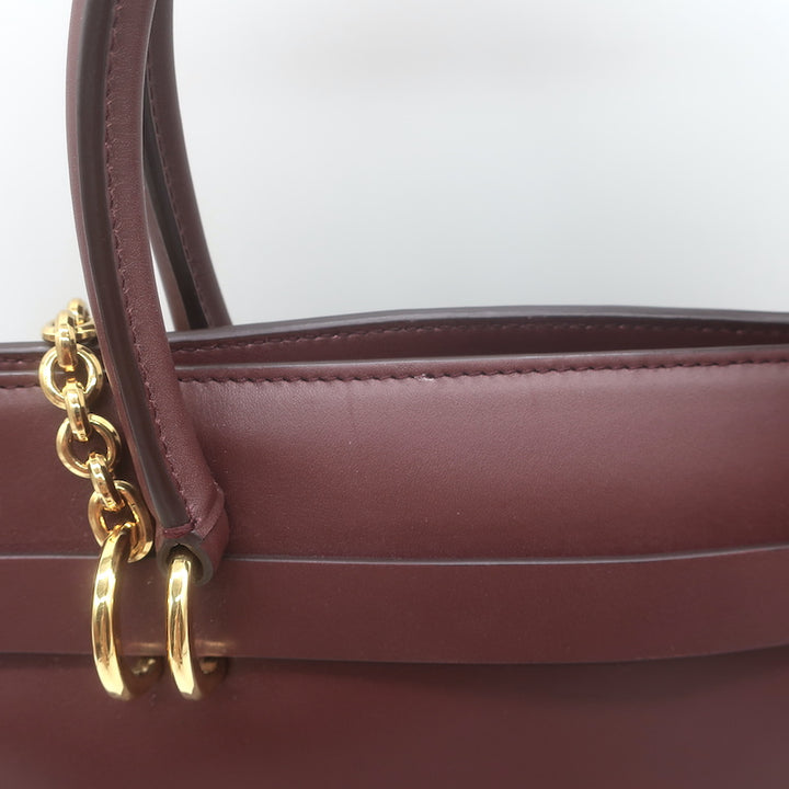 Dolce &amp; Gabbana Top Handle Tote Burgundy Leather Medium Chain Strap Shoulder Bag