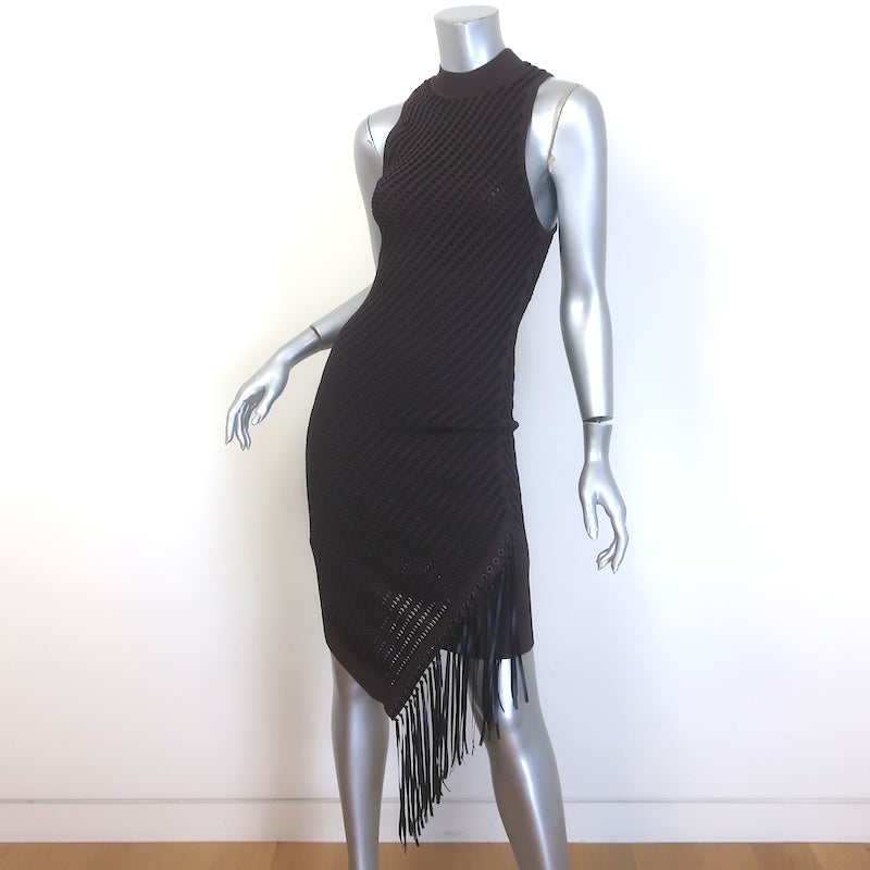 Jonathan Simkhai Chelle Asymmetric Fringed Mini Dress Chocolate Size Small