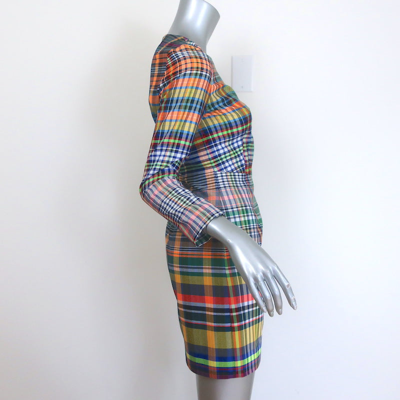 Dries Van Noten Madras Plaid Mini Dress Neon Multicolor Size 34