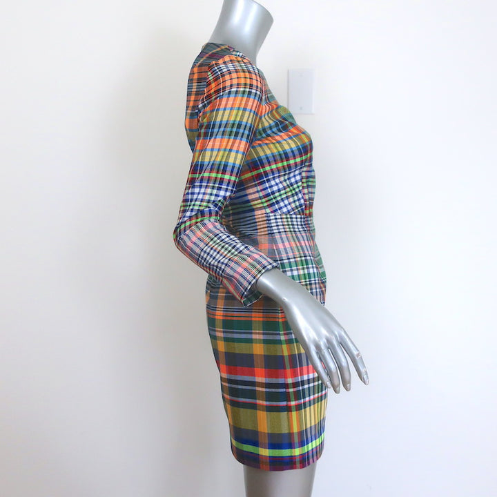 Dries Van Noten Madras Plaid Mini Dress Neon Multicolor Size 34