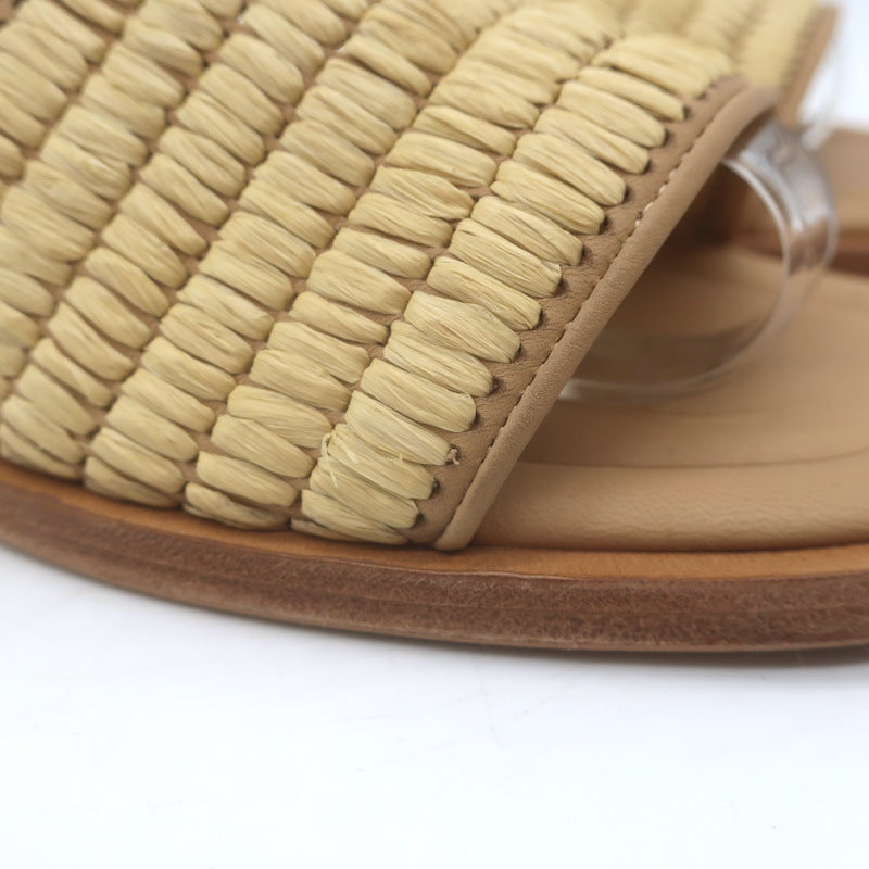 Prada Raffia Slide Sandals Natural Size 39