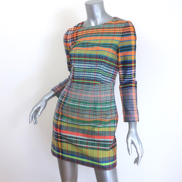Dries Van Noten Madras Plaid Mini Dress Neon Multicolor Size 34