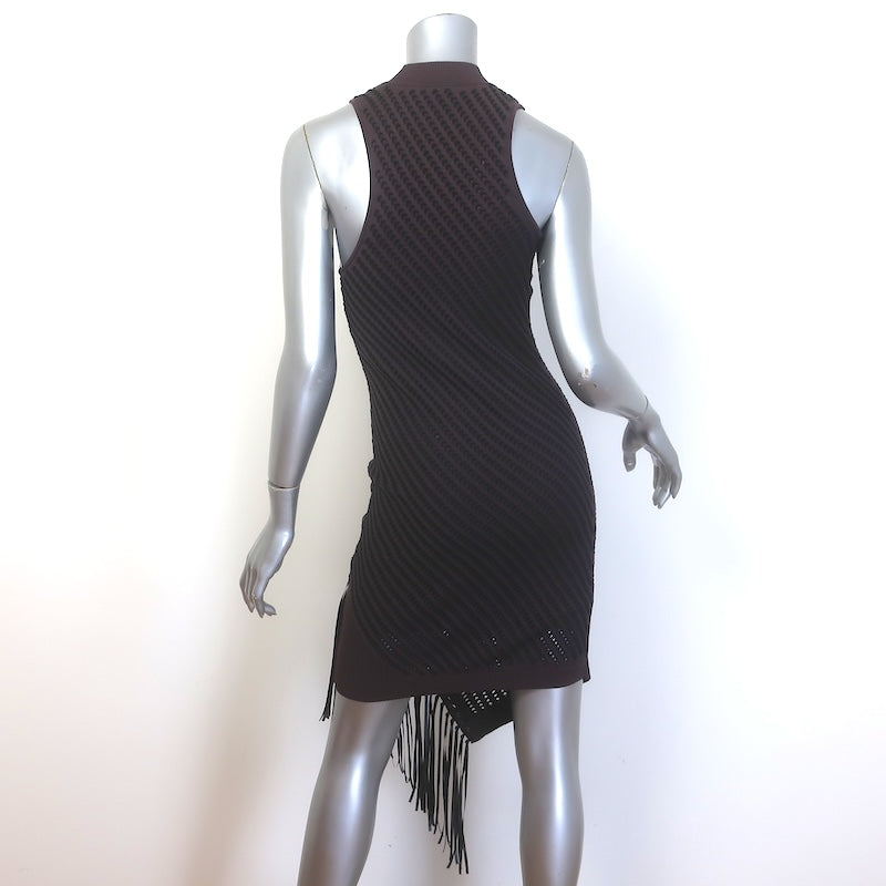 Jonathan Simkhai Chelle Asymmetric Fringed Mini Dress Chocolate Size Small