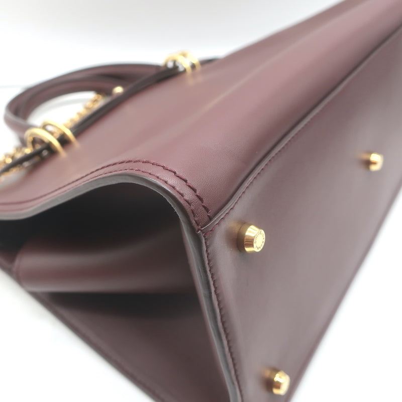 Dolce &amp; Gabbana Top Handle Tote Burgundy Leather Medium Chain Strap Shoulder Bag