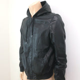 Vince Leather Hooded Bomber Jacket Black Size Medium