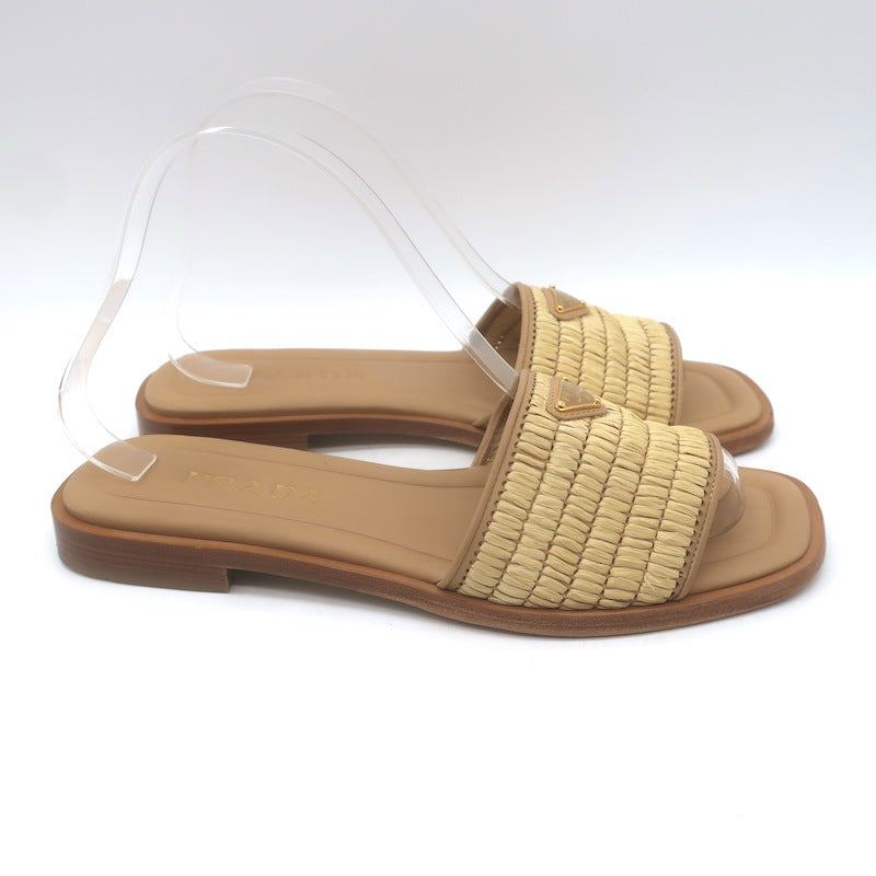 Prada Raffia Slide Sandals Natural Size 39