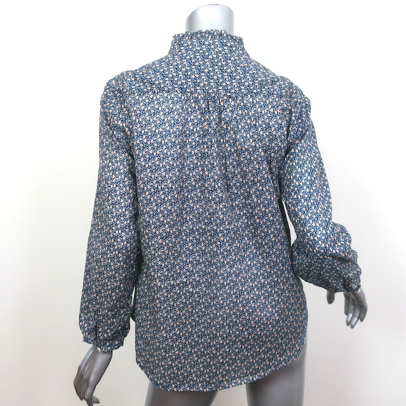 Trovata Birds of Paradis Ruffle Trim Shirt Navy Floral Print Size Small