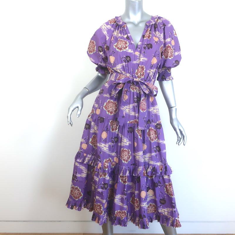 Ulla Johnson Dasha Puff Sleeve Tiered Midi Dress Purple Floral Print Size 4