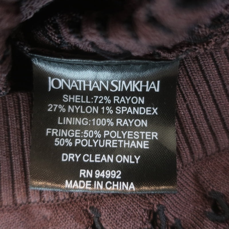 Jonathan Simkhai Chelle Asymmetric Fringed Mini Dress Chocolate Size Small