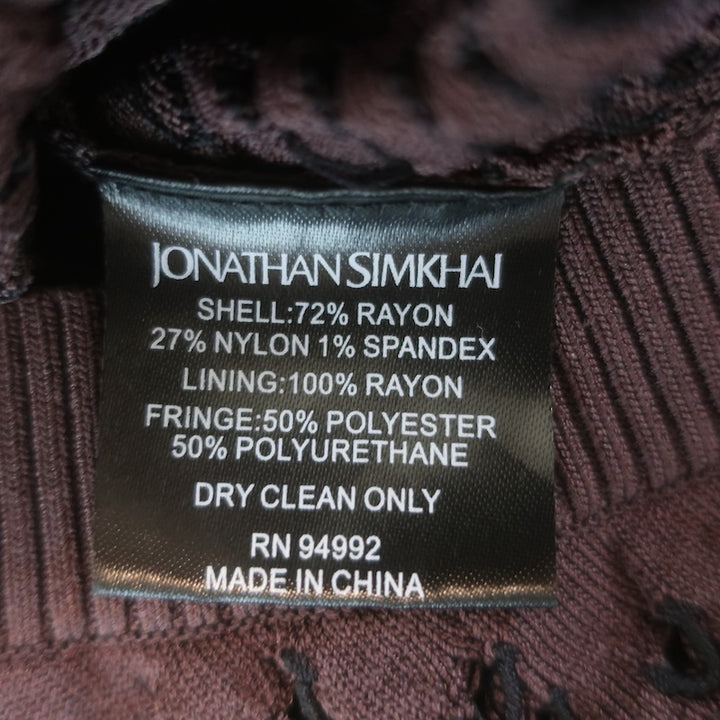 Jonathan Simkhai Chelle Asymmetric Fringed Mini Dress Chocolate Size Small