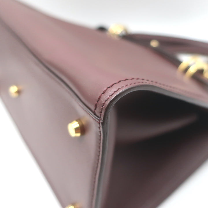Dolce &amp; Gabbana Top Handle Tote Burgundy Leather Medium Chain Strap Shoulder Bag