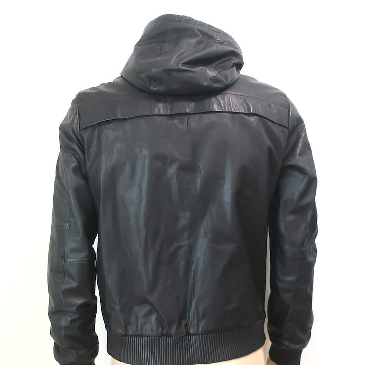 Vince Leather Hooded Bomber Jacket Black Size Medium