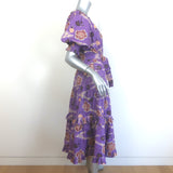 Ulla Johnson Dasha Puff Sleeve Tiered Midi Dress Purple Floral Print Size 4
