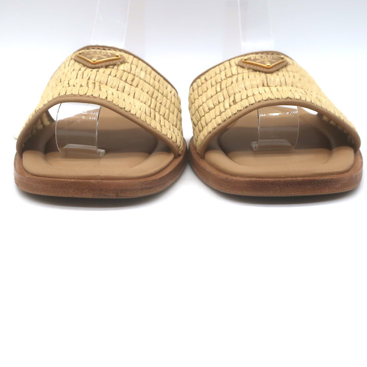 Prada Raffia Slide Sandals Natural Size 39