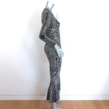 Norma Kamali Fishtail Midi Dress Stud Print Stretch Jersey Size Extra Small