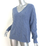 Minnie Rose Frayed Cable Knit Sweater Blue Size Extra Large V-Neck Pullover