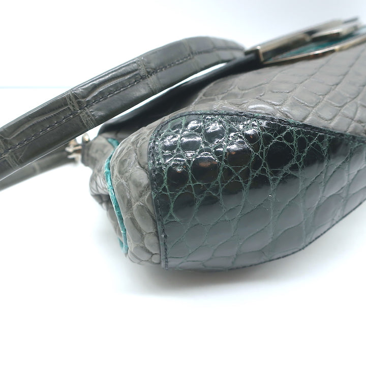 Prada Coccodrillo Tricolor Skipper Bag Gray/Blue Crocodile Shoulder Bag