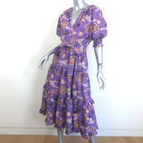 Ulla Johnson Dasha Puff Sleeve Tiered Midi Dress Purple Floral Print Size 4