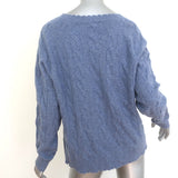 Minnie Rose Frayed Cable Knit Sweater Blue Size Extra Large V-Neck Pullover