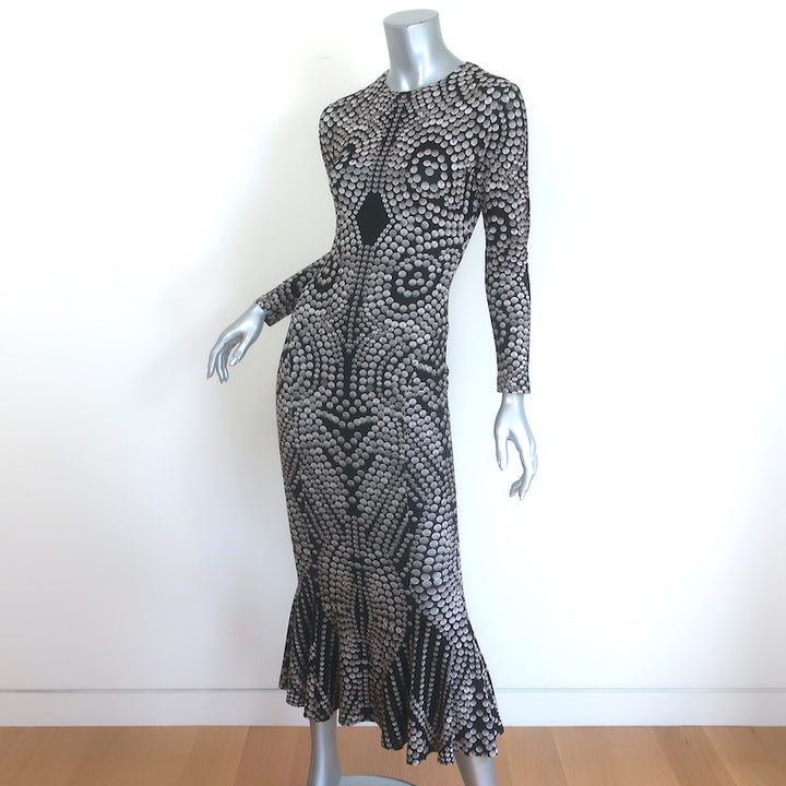 Norma Kamali Fishtail Midi Dress Stud Print Stretch Jersey Size Extra Small