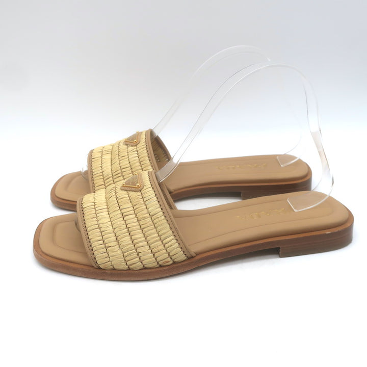 Prada Raffia Slide Sandals Natural Size 39