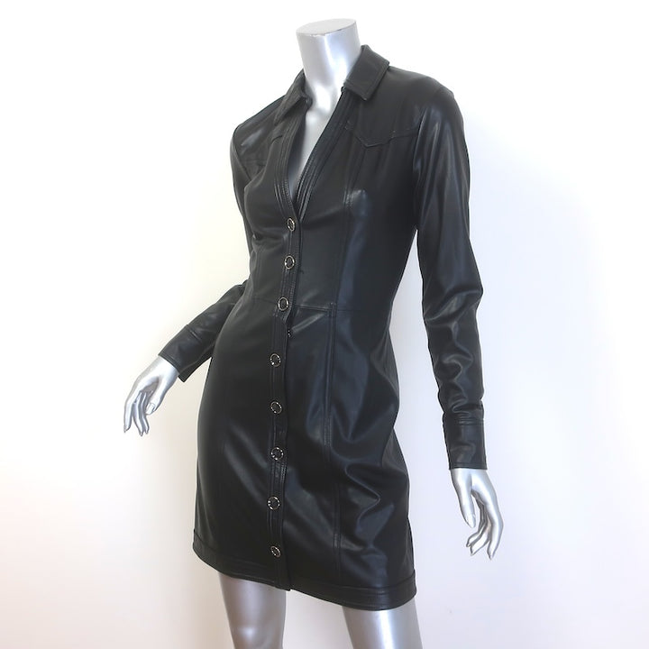 Veronica Beard Garrett Faux Leather Mini Shirt Dress Black Size 2