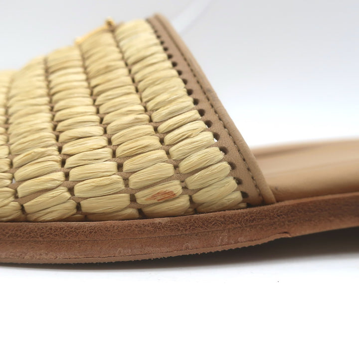 Prada Raffia Slide Sandals Natural Size 39