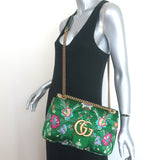 Gucci GG Marmont Matelasse Floral Jacquard Medium Shoulder Bag Green Satin