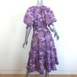 Ulla Johnson Dasha Puff Sleeve Tiered Midi Dress Purple Floral Print Size 4