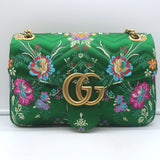 Gucci GG Marmont Matelasse Floral Jacquard Medium Shoulder Bag Green Satin