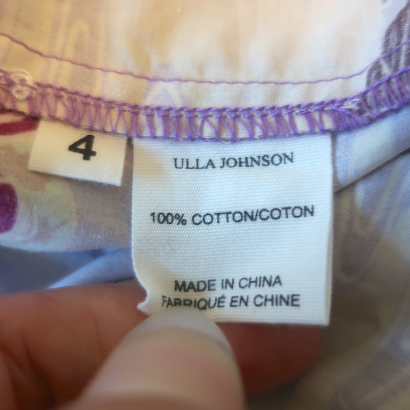 Ulla Johnson Dasha Puff Sleeve Tiered Midi Dress Purple Floral Print Size 4