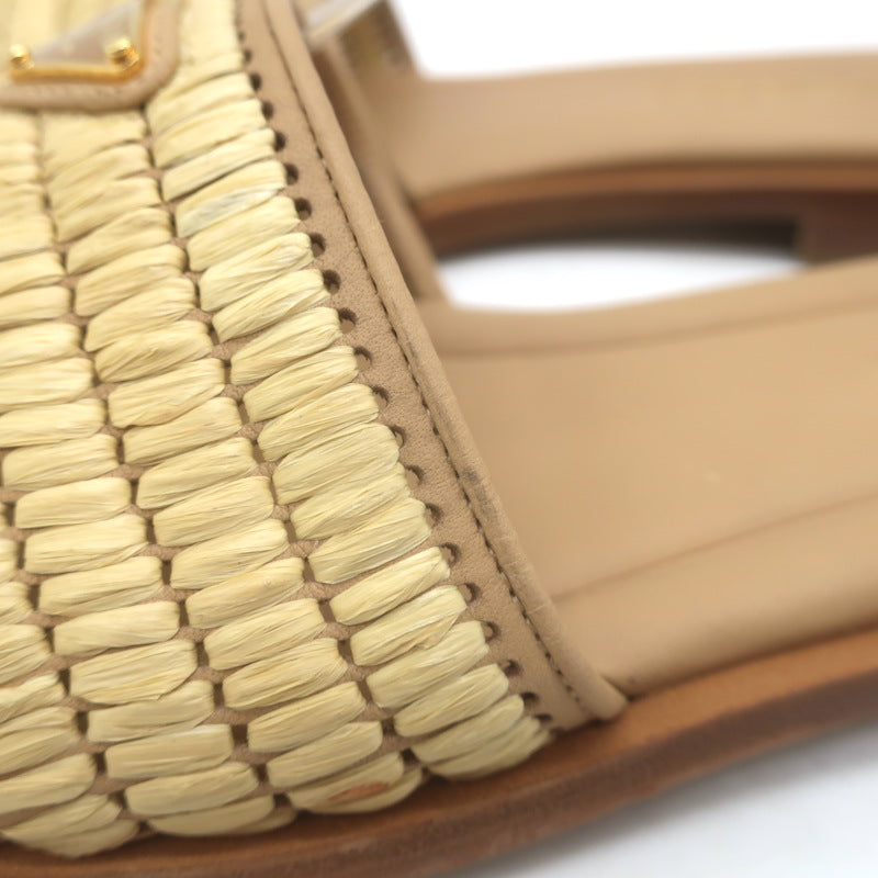 Prada Raffia Slide Sandals Natural Size 39