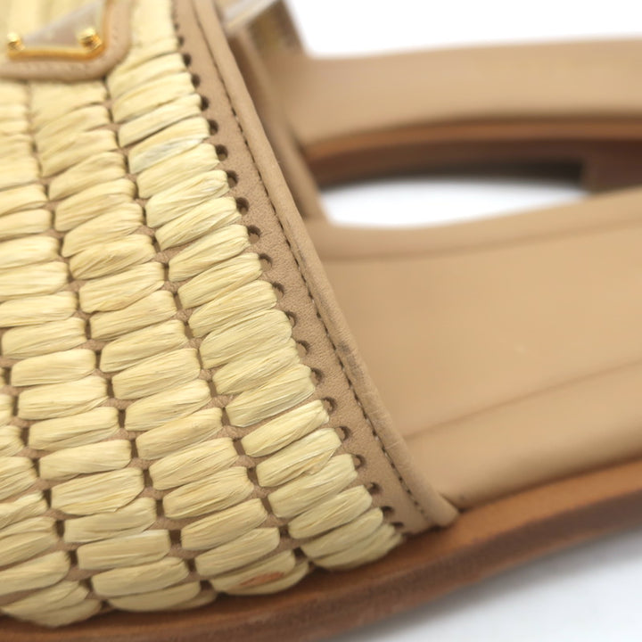 Prada Raffia Slide Sandals Natural Size 39