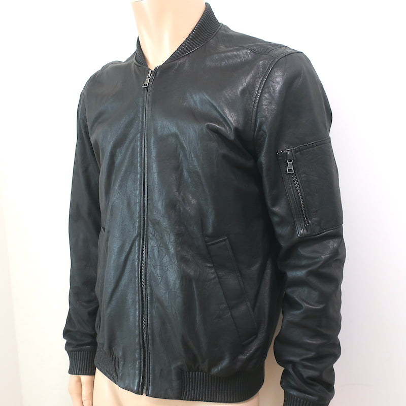 Vince Leather Bomber Jacket Black Size Medium