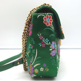 Gucci GG Marmont Matelasse Floral Jacquard Medium Shoulder Bag Green Satin