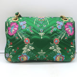 Gucci GG Marmont Matelasse Floral Jacquard Medium Shoulder Bag Green Satin