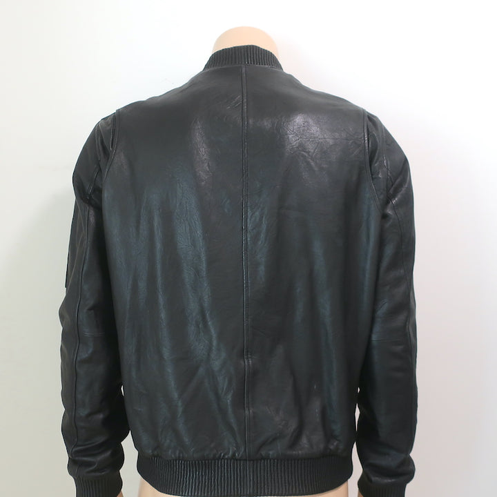 Vince Leather Bomber Jacket Black Size Medium