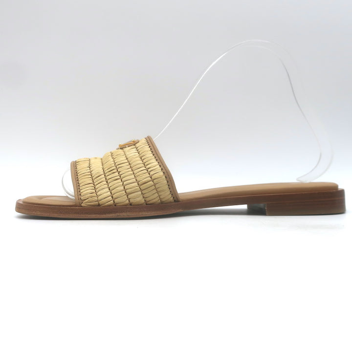 Prada Raffia Slide Sandals Natural Size 39