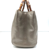Gucci Bamboo Top Handle Tote Gold Pebbled Leather Medium Crossbody Bag