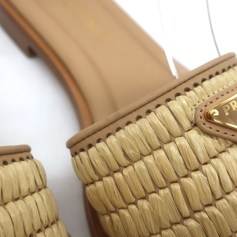 Prada Raffia Slide Sandals Natural Size 39