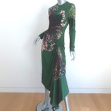 Silvia Tcherassi Ananya Asymmetric Midi Dress Green Printed Jersey Size Small