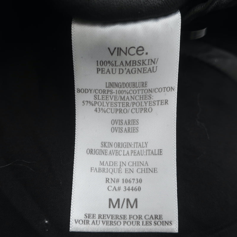 Vince Leather Bomber Jacket Black Size Medium