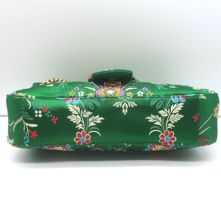 Gucci GG Marmont Matelasse Floral Jacquard Medium Shoulder Bag Green Satin