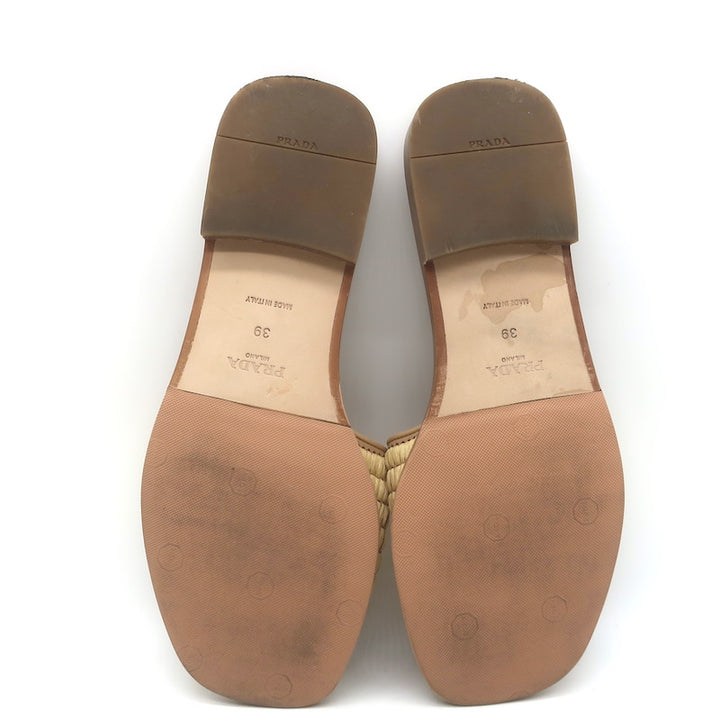 Prada Raffia Slide Sandals Natural Size 39
