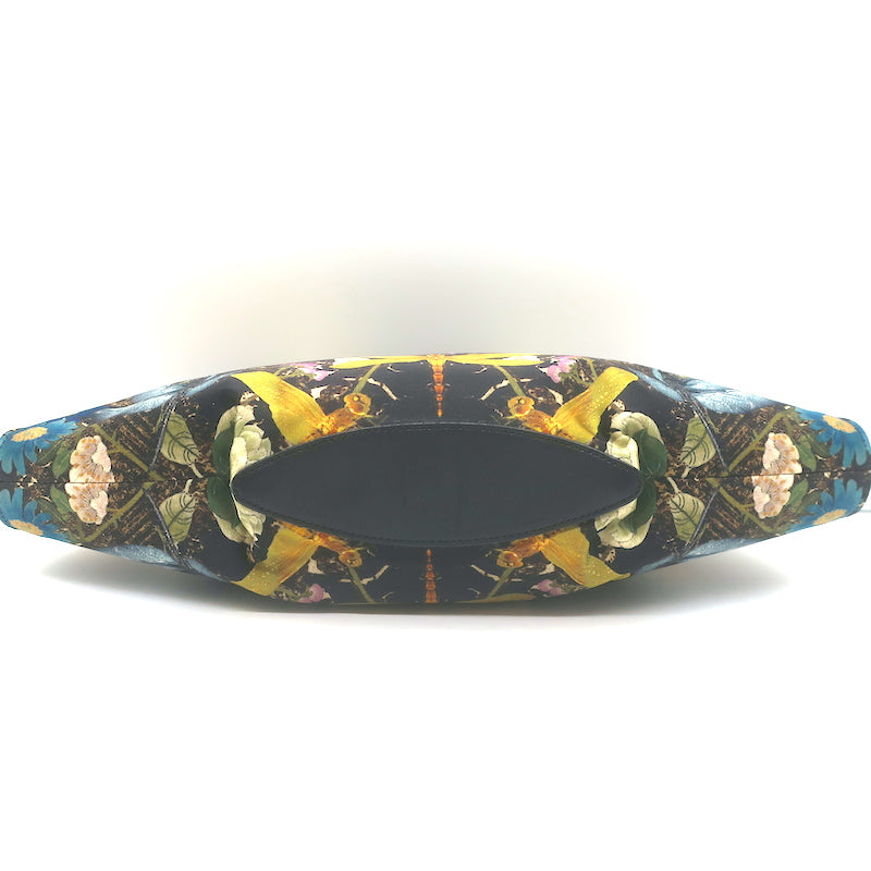 Alexander McQueen De Manta Dragonfly Print Satin Large Clutch Black/Multi