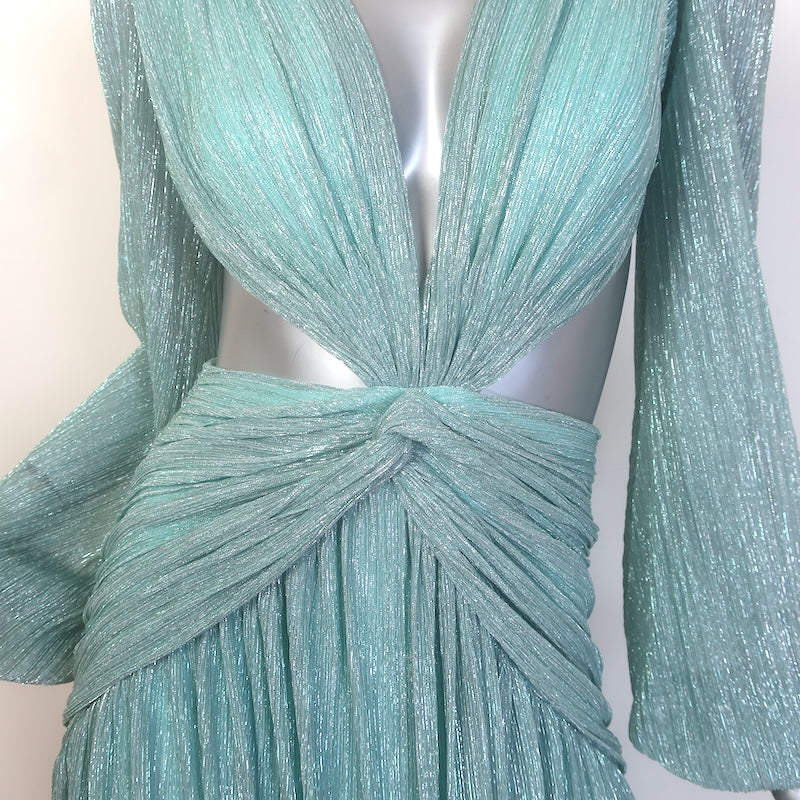 PatBO Lurex Cutout Gown Seafoam Size 2 Long Sleeve Maxi Dress