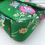 Gucci GG Marmont Matelasse Floral Jacquard Medium Shoulder Bag Green Satin