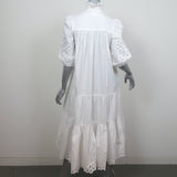 V de Vinster Broderie Anglaise Tiered Midi Dress White Cotton Size Extra Small