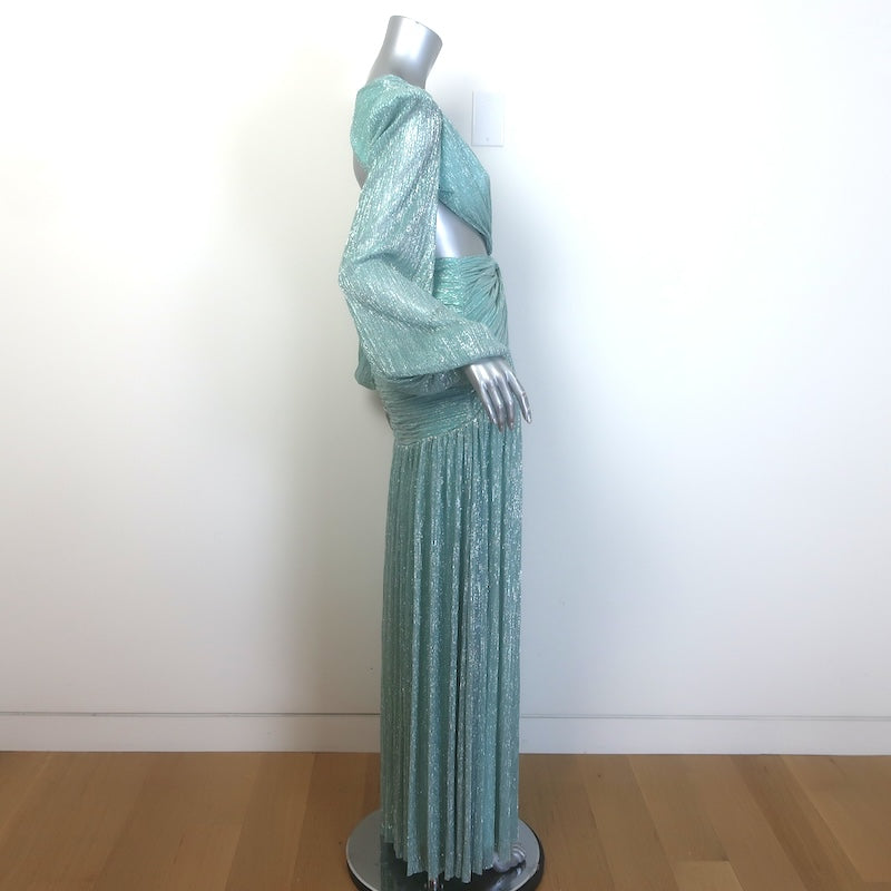 PatBO Lurex Cutout Gown Seafoam Size 2 Long Sleeve Maxi Dress