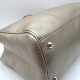 Gucci Bamboo Top Handle Tote Gold Pebbled Leather Medium Crossbody Bag